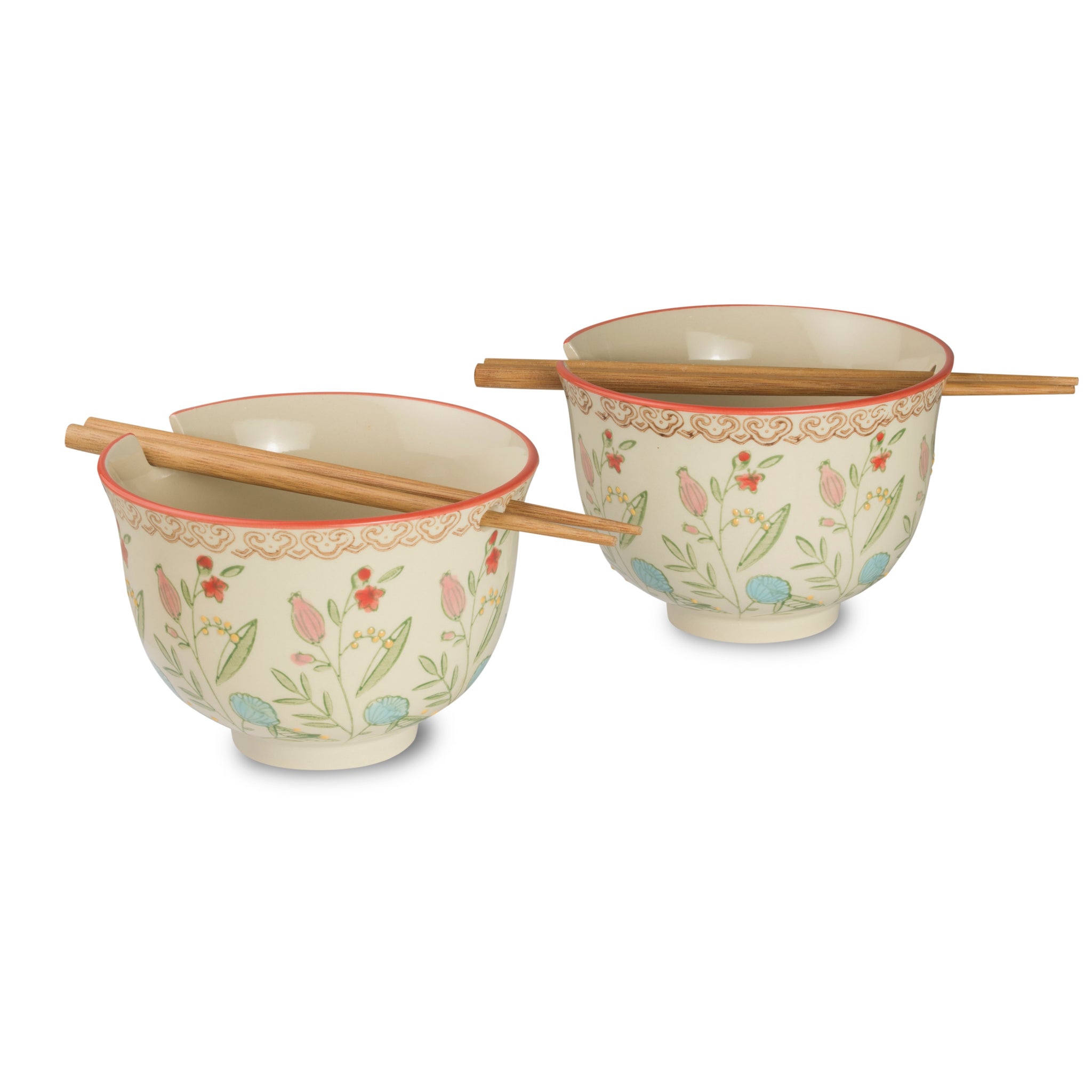 Ella 4 Piece Ramen Bowl and Dinner Bowl in Red (Service for 2) - Euro Ceramica 