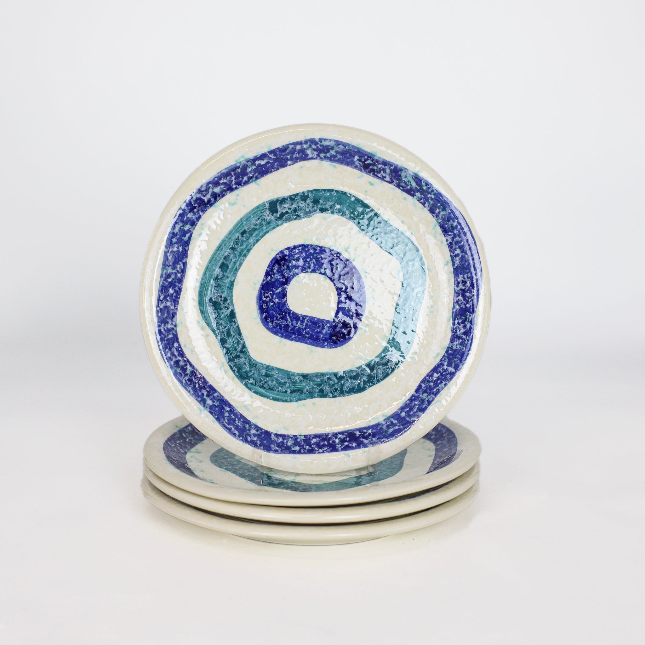 Menorca 4 Piece Salad Plate Set - Blue and Turquoise Stripe - Euro Ceramica 