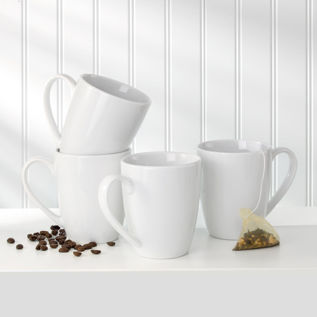 7 WILLIAMS SONOMA PANTRY ESSENTIALS WHITE CERAMIC COFFEE MUGS 12