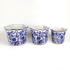 Blue and White Chinoiserie Garden Planter Set - Euro Ceramica 