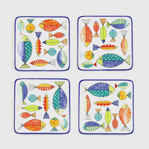 Fresh Catch Collection 7 1/4-Inch Appetizers / Cocktail Plates, Set of 4 - Euro Ceramica 