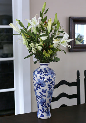 Blue Garden Tall Azalea Shoulder Vase - Euro Ceramica 