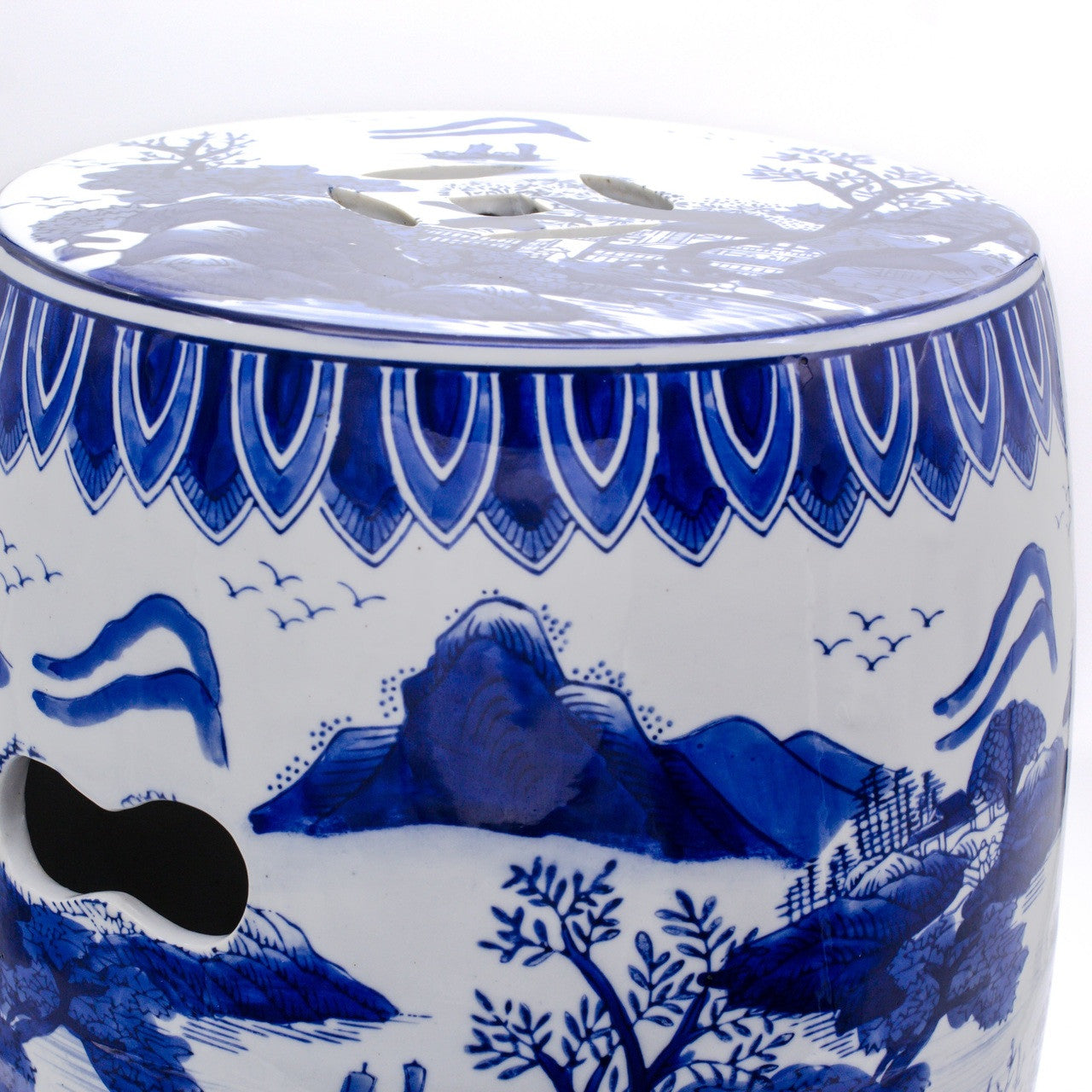 Blue Garden Landscape Drum Stool - Euro Ceramica 