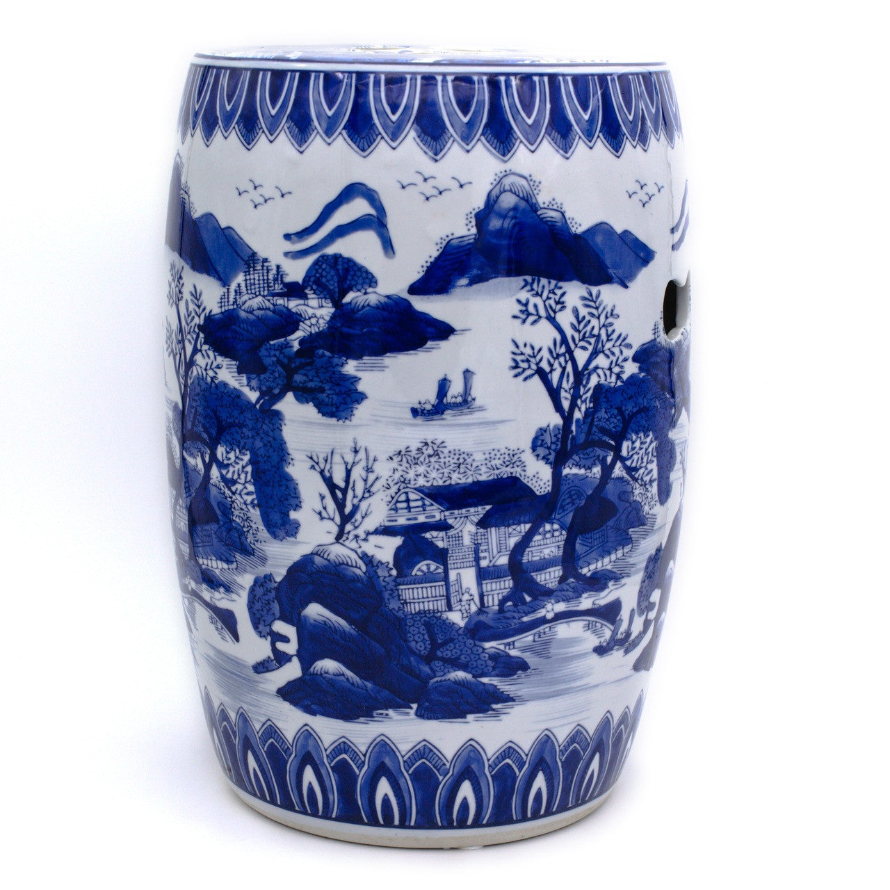 Blue Garden Landscape Drum Stool - Euro Ceramica 