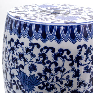 Blue Garden White Lotus Drum Stool - Euro Ceramica 