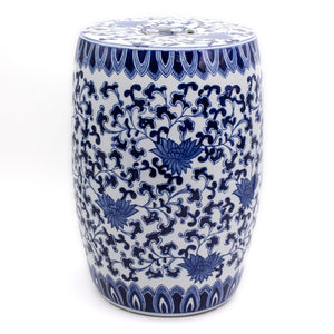 Blue Garden White Lotus Drum Stool - Euro Ceramica 