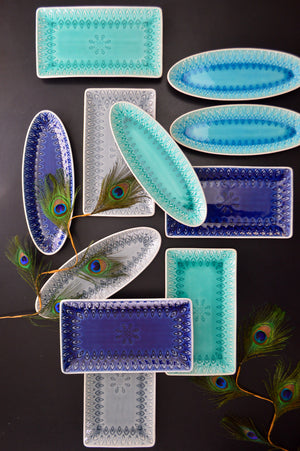 Peacock Rectangular Platter - Euro Ceramica 