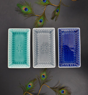 Peacock Rectangular Platter - Euro Ceramica 