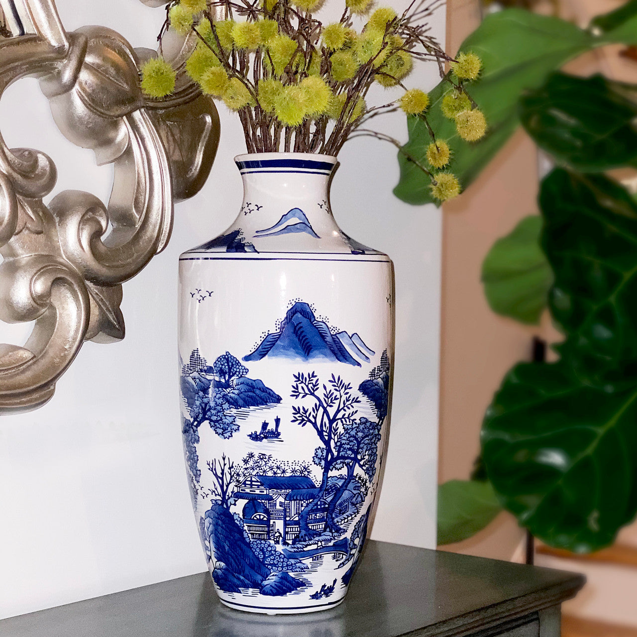 Claybarn Blue Garden Mountain Landscape Vase - Euro Ceramica 