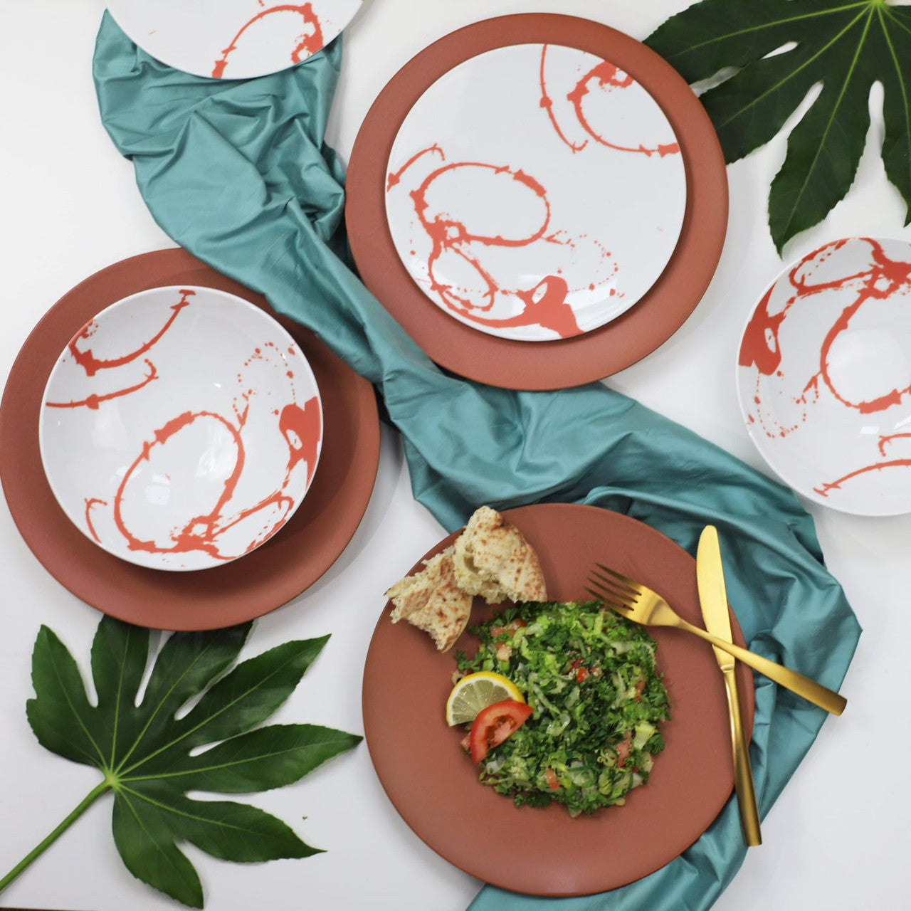 Nile 12 Piece Dinnerware Set in Rosetta Red - Euro Ceramica 