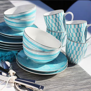 Simpatico 16 Piece Dinnerware Set in Turquoise - Euro Ceramica 