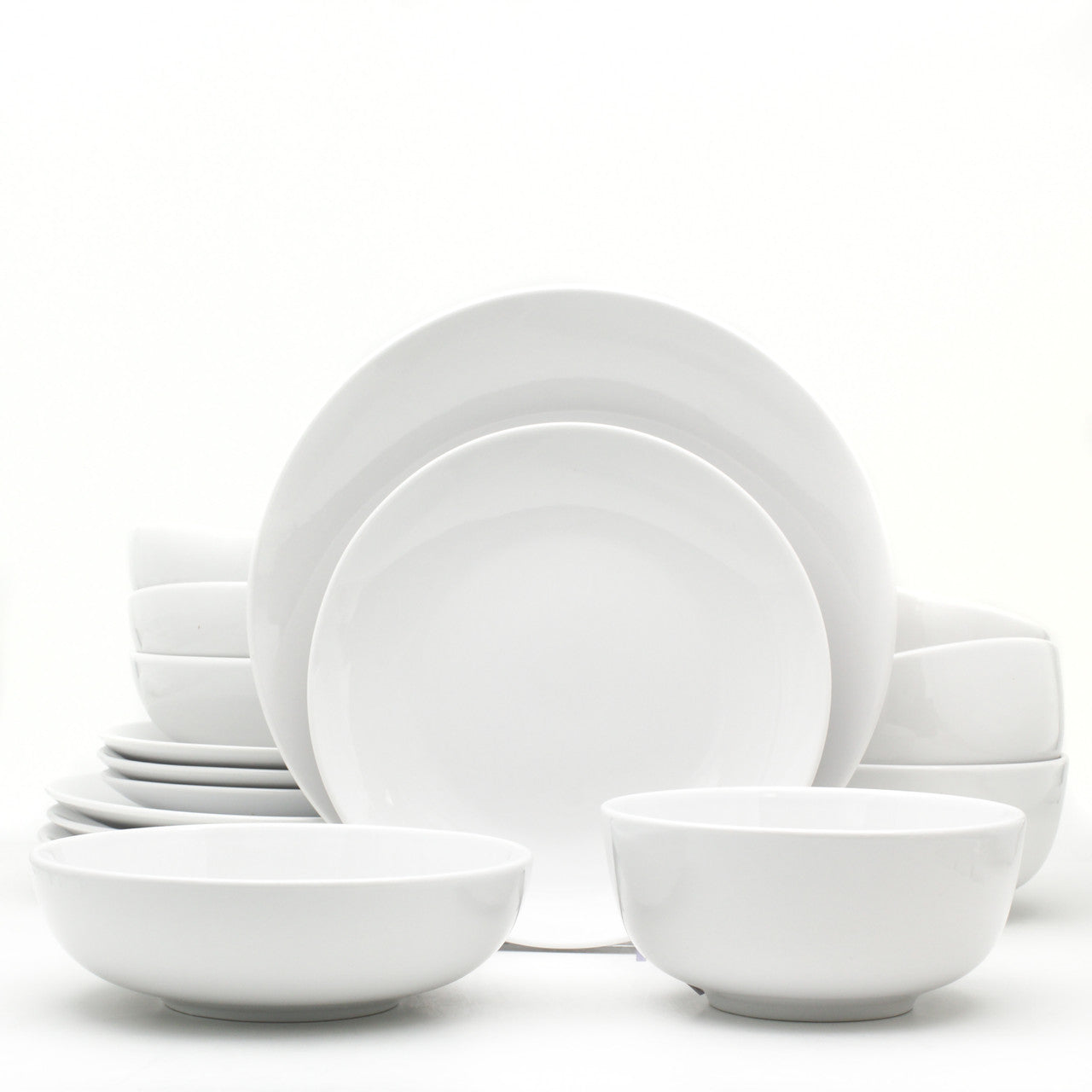 White Essential 16 Piece Double Bowl Dinnerware Set, Service for 4 - Euro Ceramica 