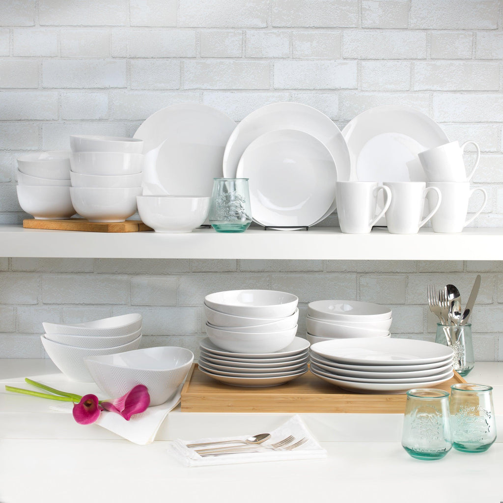 White Essential 16 Piece Double Bowl Dinnerware Set, Service for 4 - Euro Ceramica 