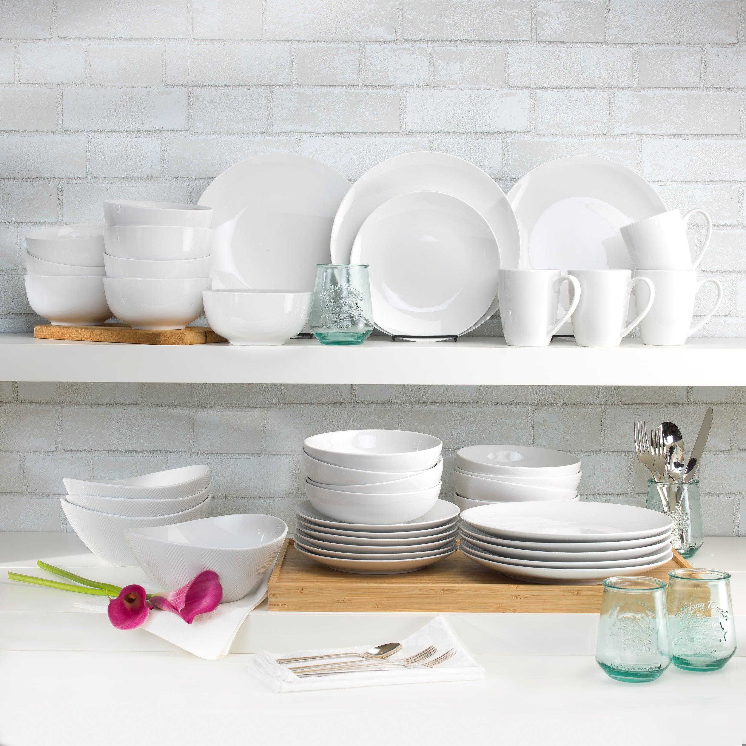 White Essential 16 Piece Double Bowl Dinnerware Set, Service for 4 - Euro Ceramica 