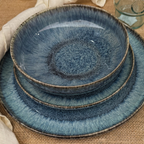 Symi 12 Piece Stoneware Reactive Glaze Dinnerware Set -  Ocean Blue