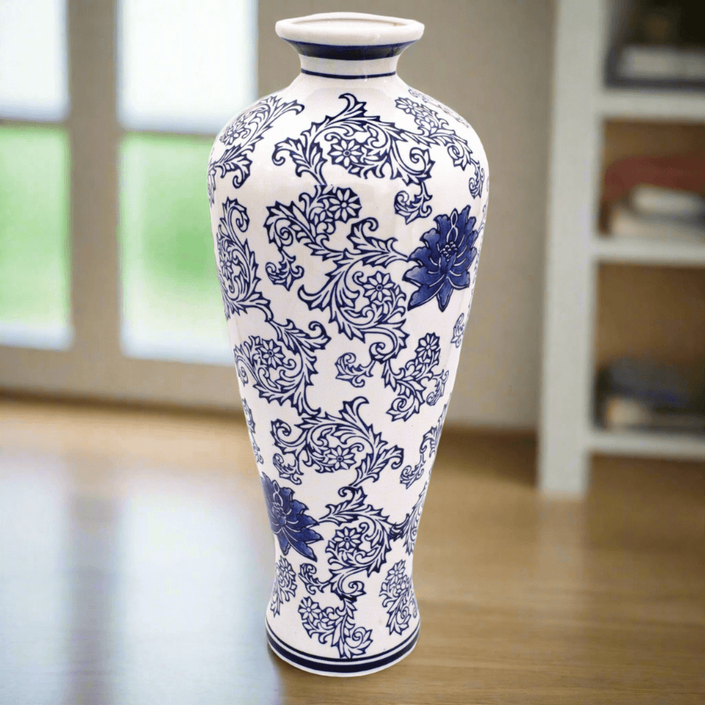 Blue Garden Tall White Lotus Shoulder Vase
