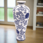 Blue Garden Tall White Lotus Shoulder Vase