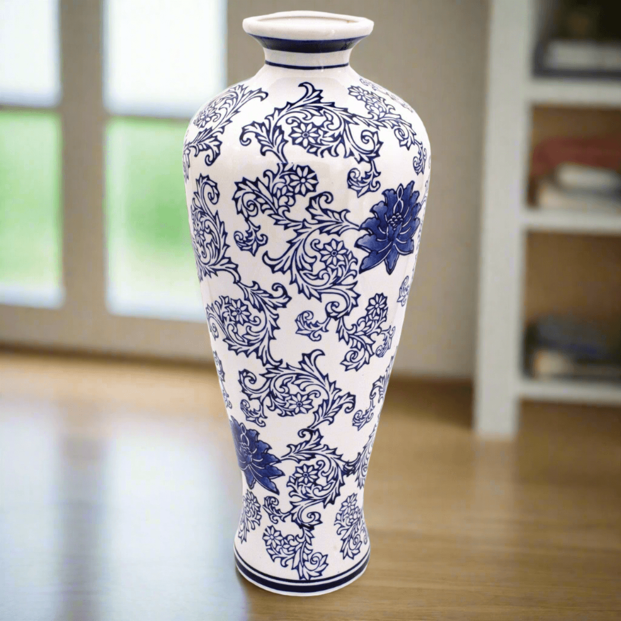 Blue Garden Tall White Lotus Shoulder Vase