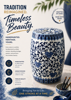 Blue & White Hand-Painted Lotus Ceramic Garden Stool