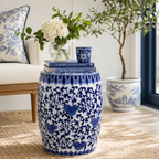 Blue & White Hand-Painted Lotus Ceramic Garden Stool