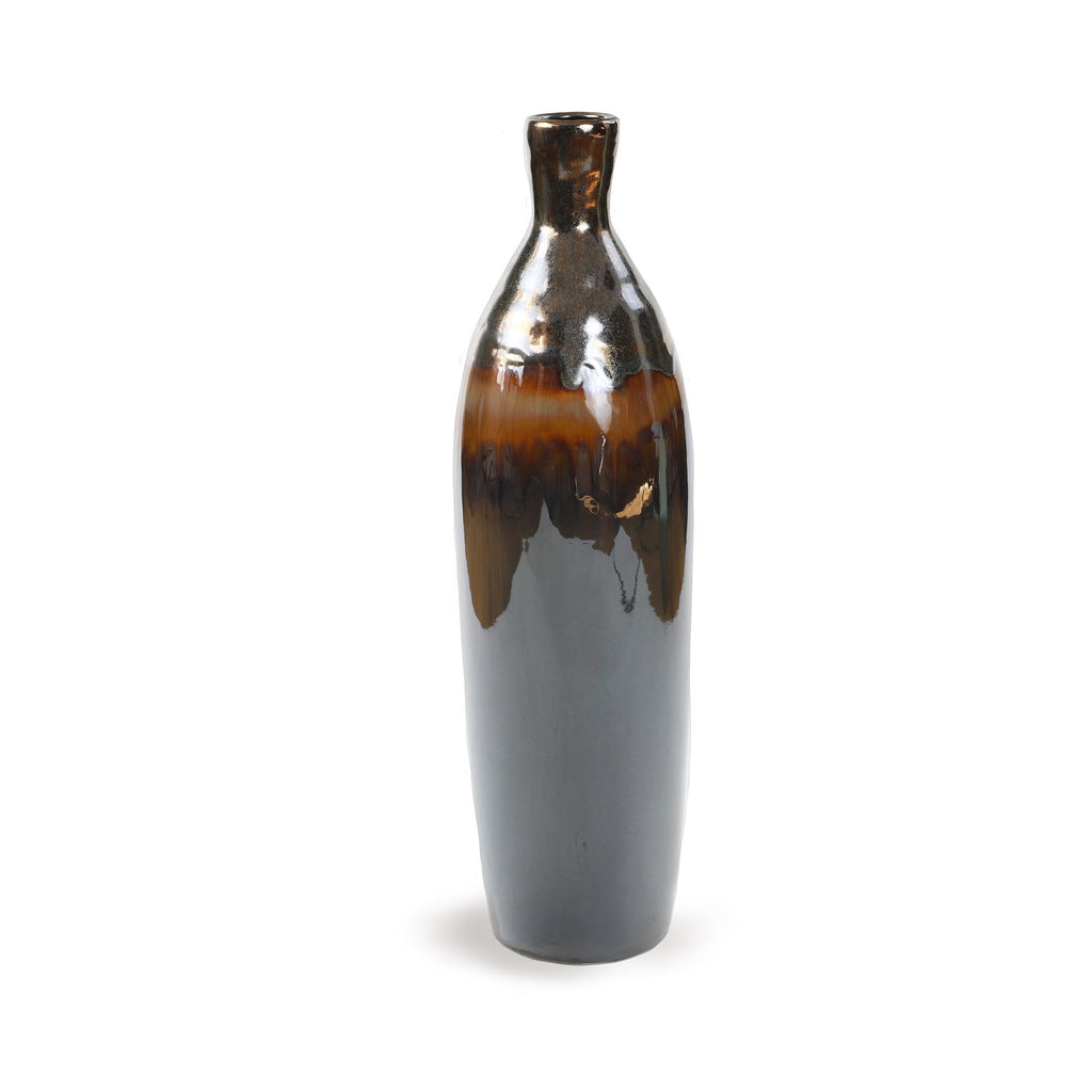 ClayBarn Patina Artisan Ceramic 20.5'' H Verde Skinny Bottle Vase - Earthy Brown - Euro Ceramica 