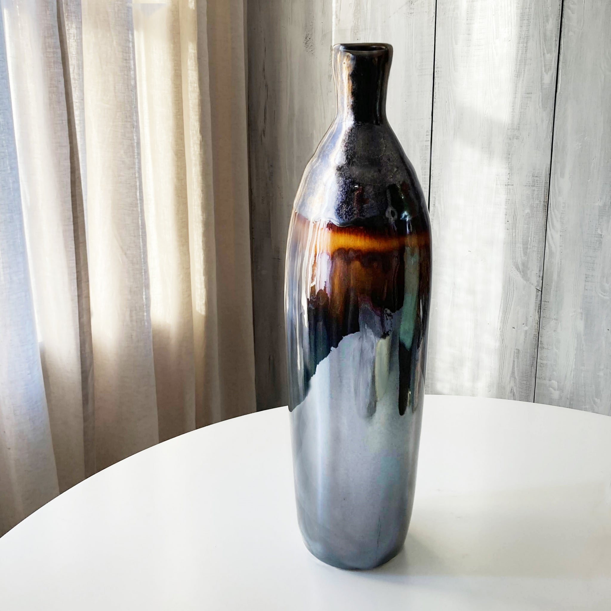 ClayBarn Patina Artisan Ceramic 20.5'' H Verde Skinny Bottle Vase - Earthy Brown - Euro Ceramica 