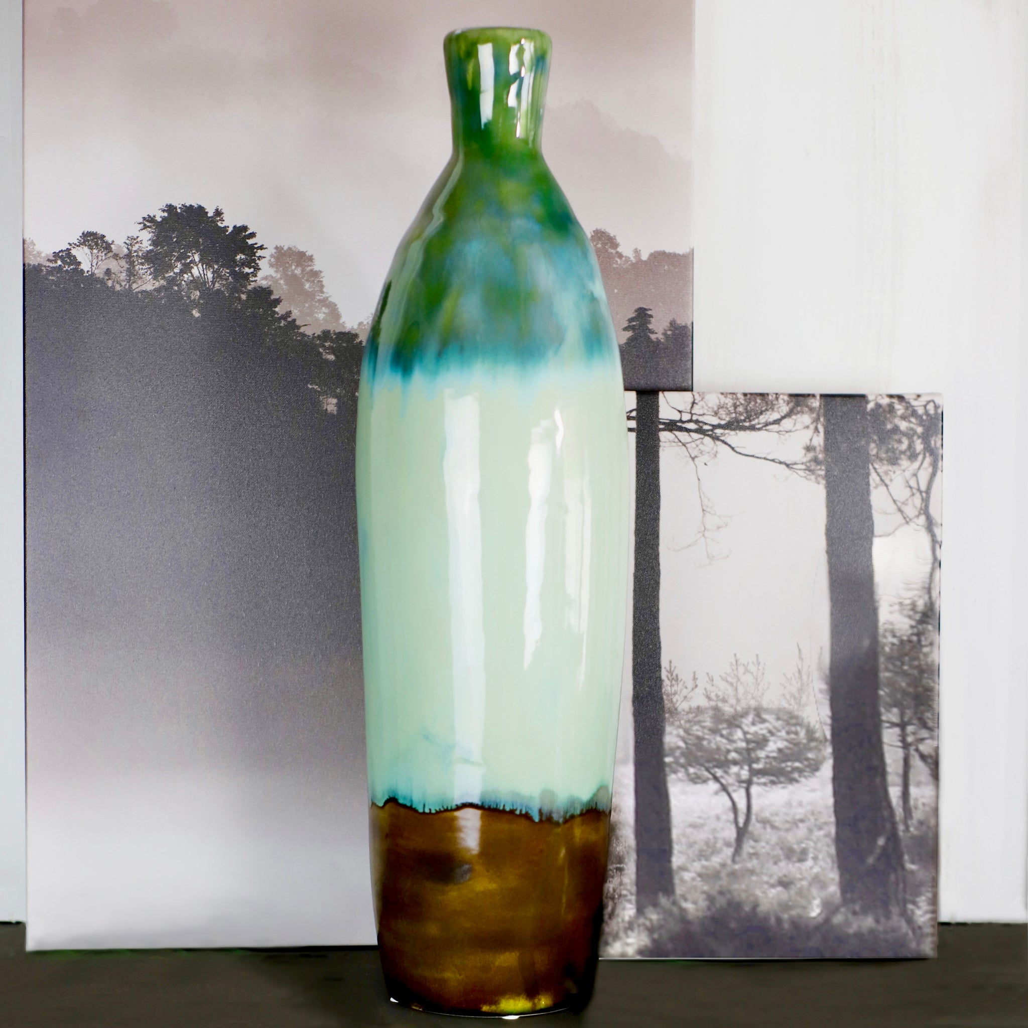 ClayBarn Patina Artisan Ceramic 20.5'' H Verde Skinny Bottle Vase - Earthy Brown