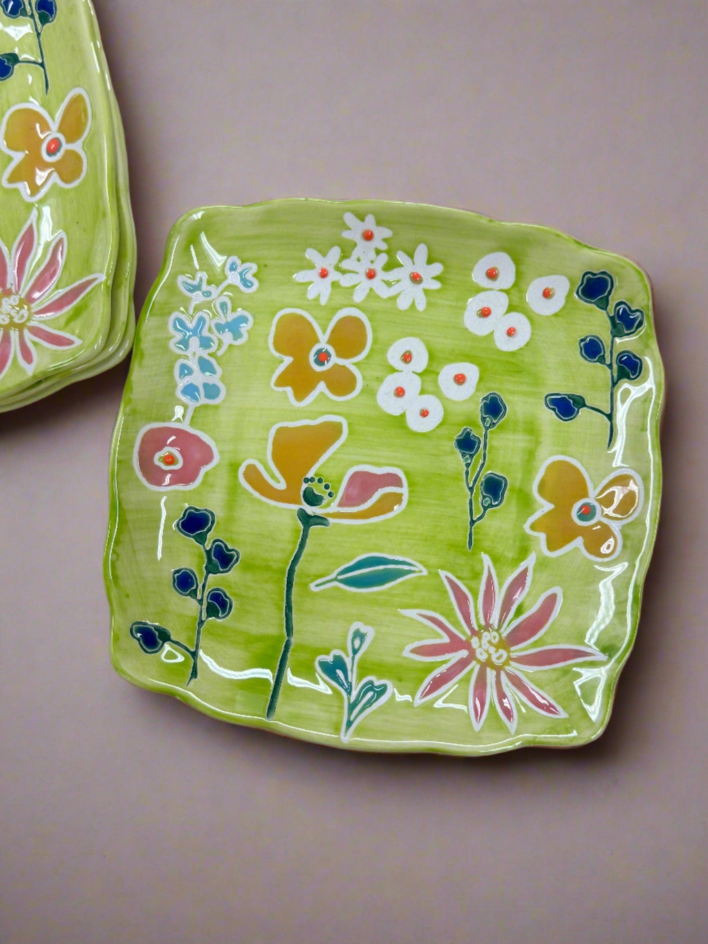 Primavera Handpainted Stoneware Canape Plates Set, Set of 4