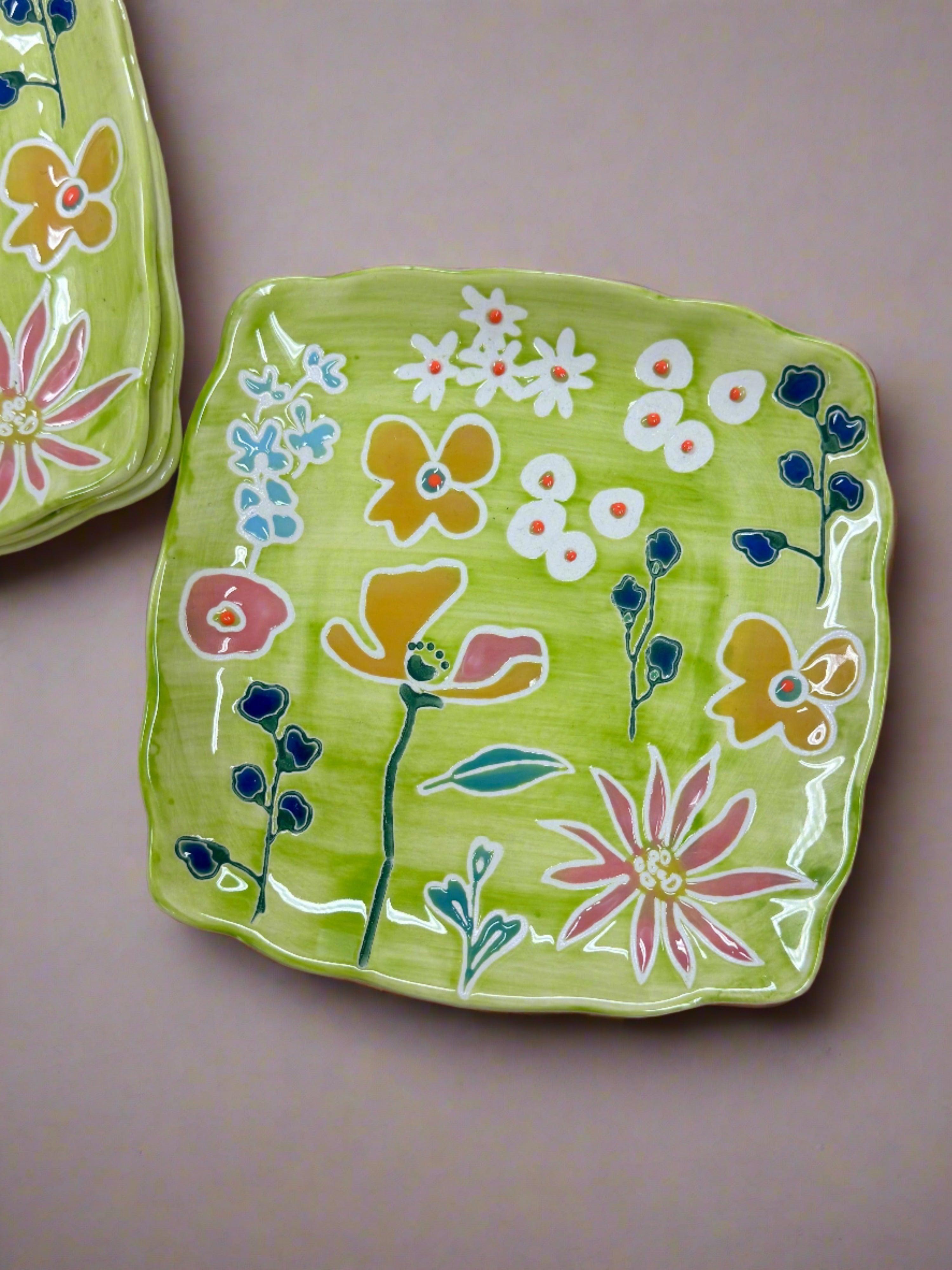 Primavera Handpainted Stoneware Canape Plates Set, Set of 4