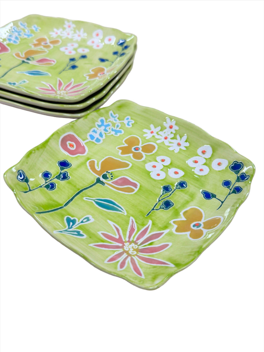 Primavera Handpainted Stoneware Canape Plates Set, Set of 4