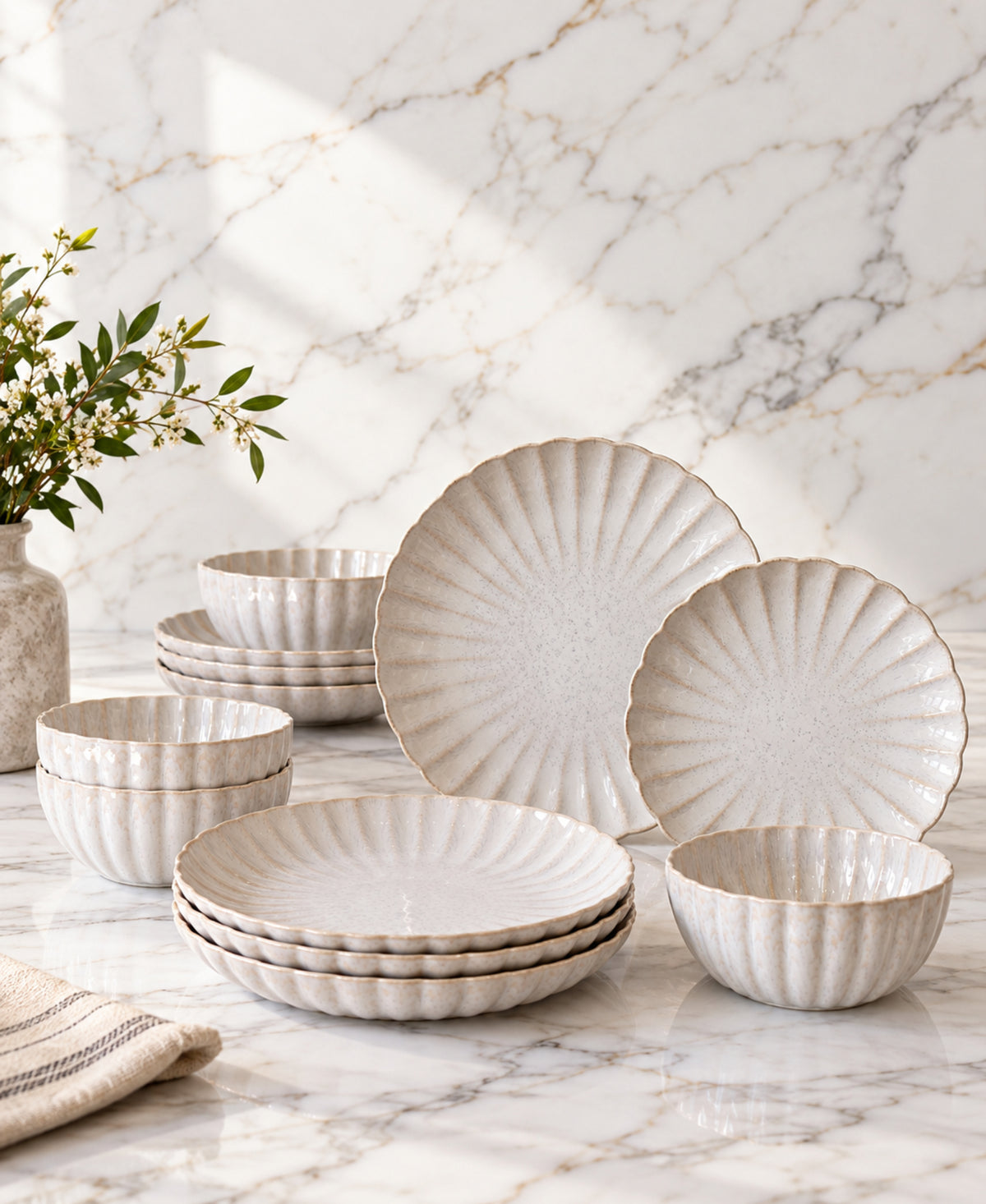 Kea Reactive Glaze Stoneware 12 Piece Dinnerware Set - Wheat