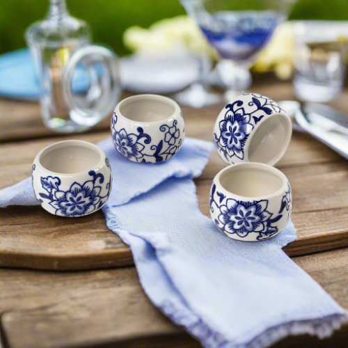 Blue Garden Napkin Rings (Set of 4)