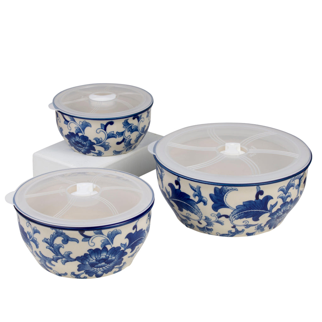 Blue Garden Chinoiserie 3-Piece Stoneware Storage Containers - Euro Ceramica 