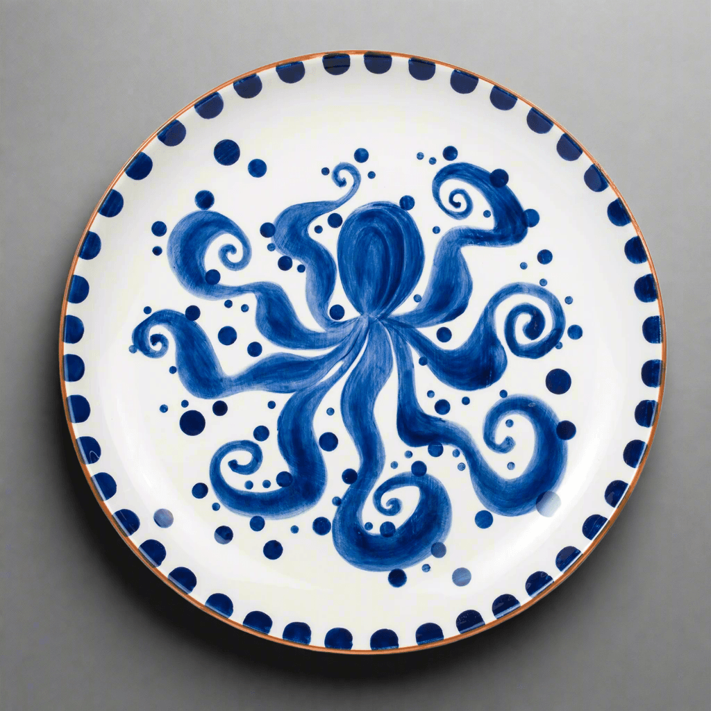 Costa Azul Hand Painted Octopus Design 15-Inch Round Ceramic Serving Platter