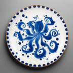 Costa Azul Hand Painted Octopus Design 15-Inch Round Ceramic Serving Platter