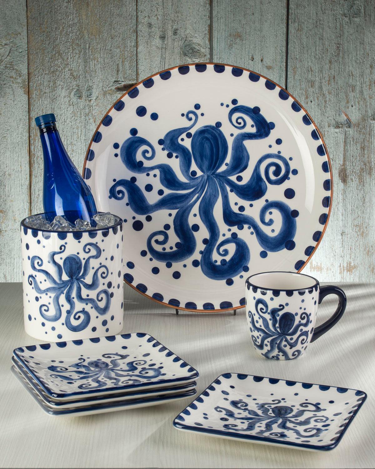 Costa Azul Hand Painted Octopus Design 15-Inch Round Ceramic Serving Platter