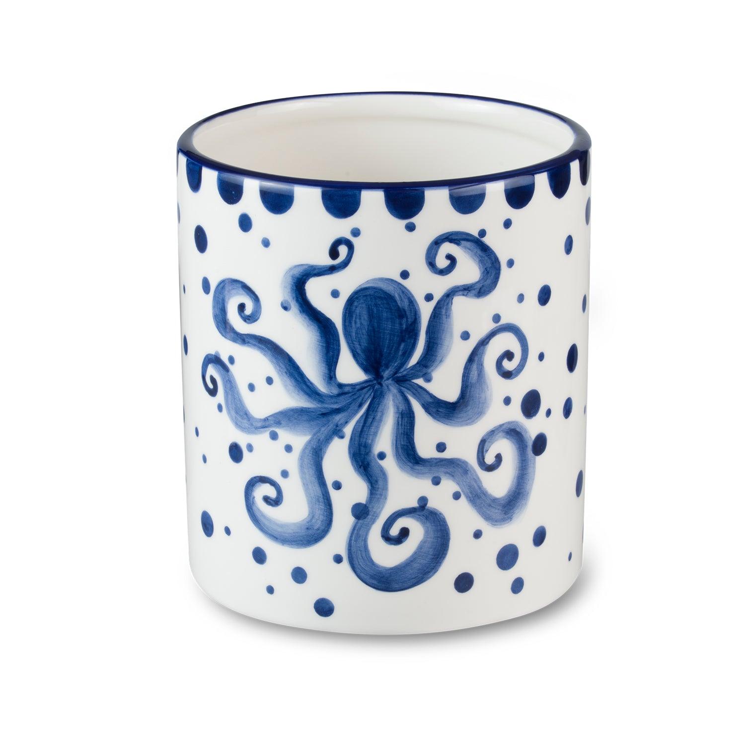Costa Azul Hand Painted Octopus Design Ceramic Crock