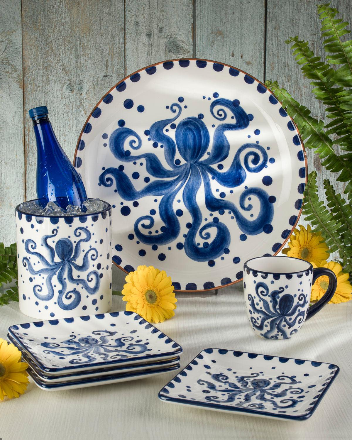 Costa Azul Hand Painted Octopus Design Ceramic Crock