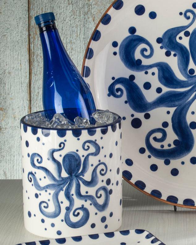 Costa Azul Hand Painted Octopus Design Ceramic Crock