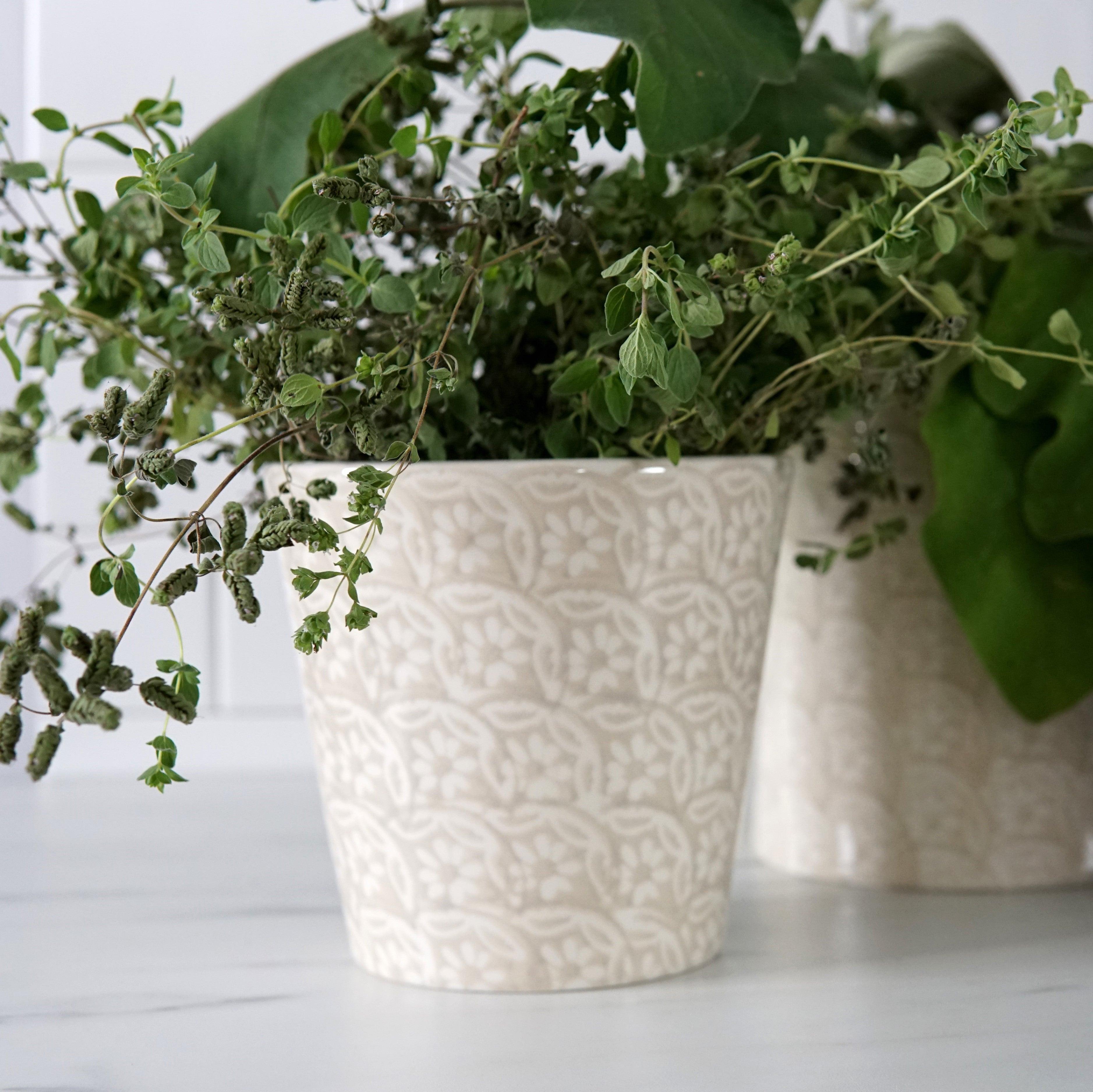 Chloe Floral Accent Planter - Beige - Euro Ceramica 