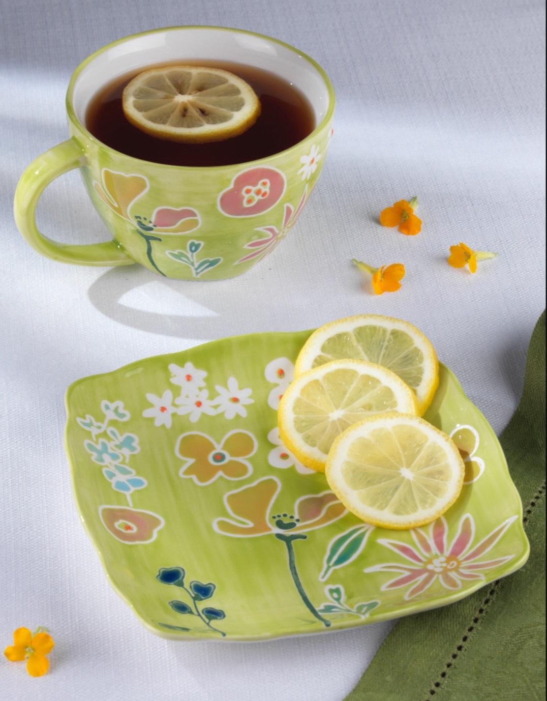 Primavera Handpainted Stoneware Canape Plates Set, Set of 4