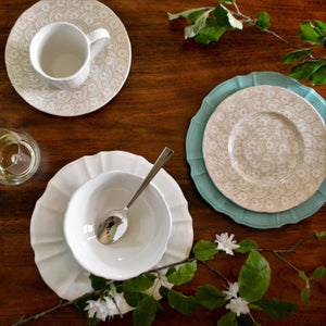 Chloe Floral Accent Dessert Plates in Beige, Set of 4 - Euro Ceramica 