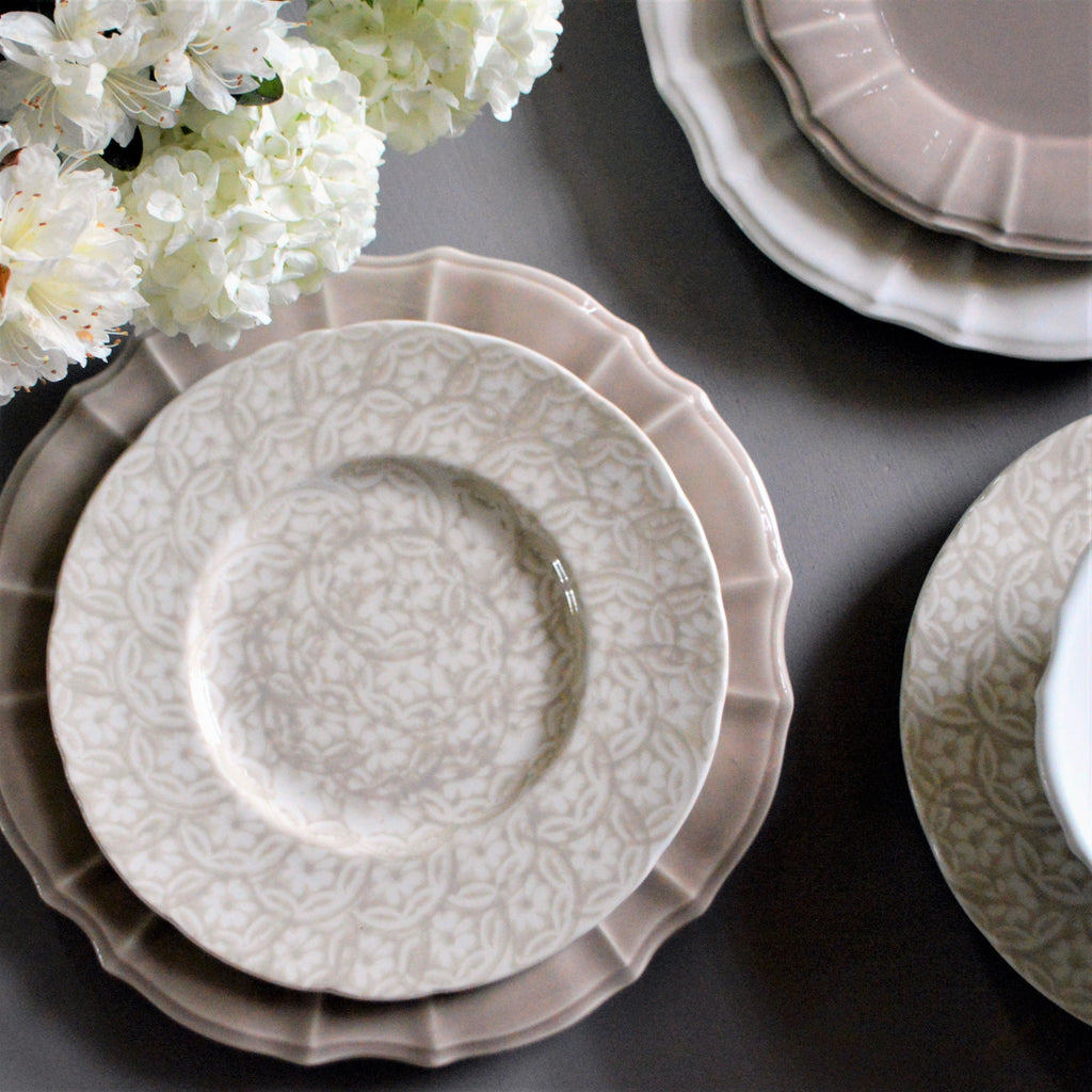 Chloe Floral Accent Dessert Plates in Beige, Set of 4 - Euro Ceramica 