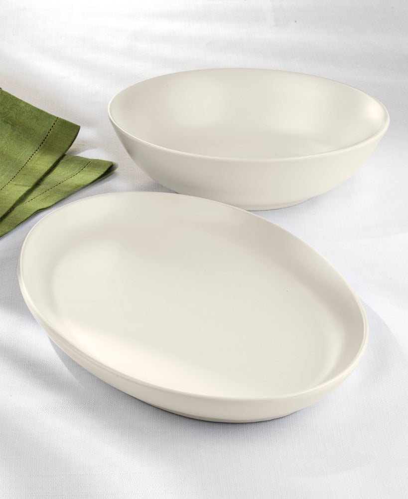 Euro Essential Stoneware Oval Serving Platter -SemiMatte White