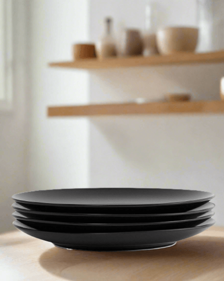 Euro Essential 4 Piece Dinner Plate Set, Semi-Matte Black