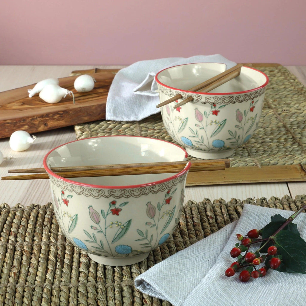Ella Ramen Bowls Set with Chopsticks Service for 2 - Euro Ceramica 