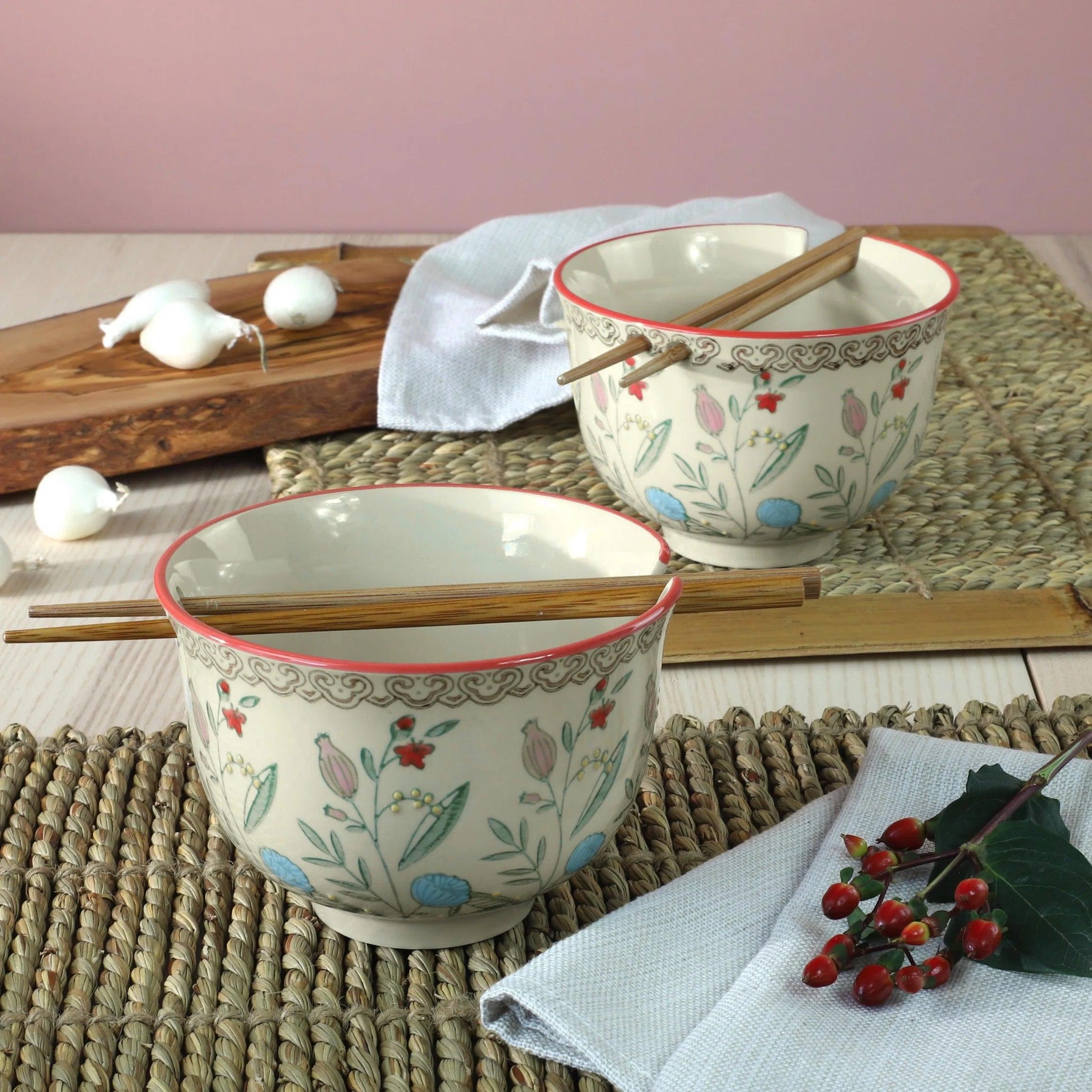 Ella Ramen Bowls Set with Chopsticks Service for 2 - Euro Ceramica 