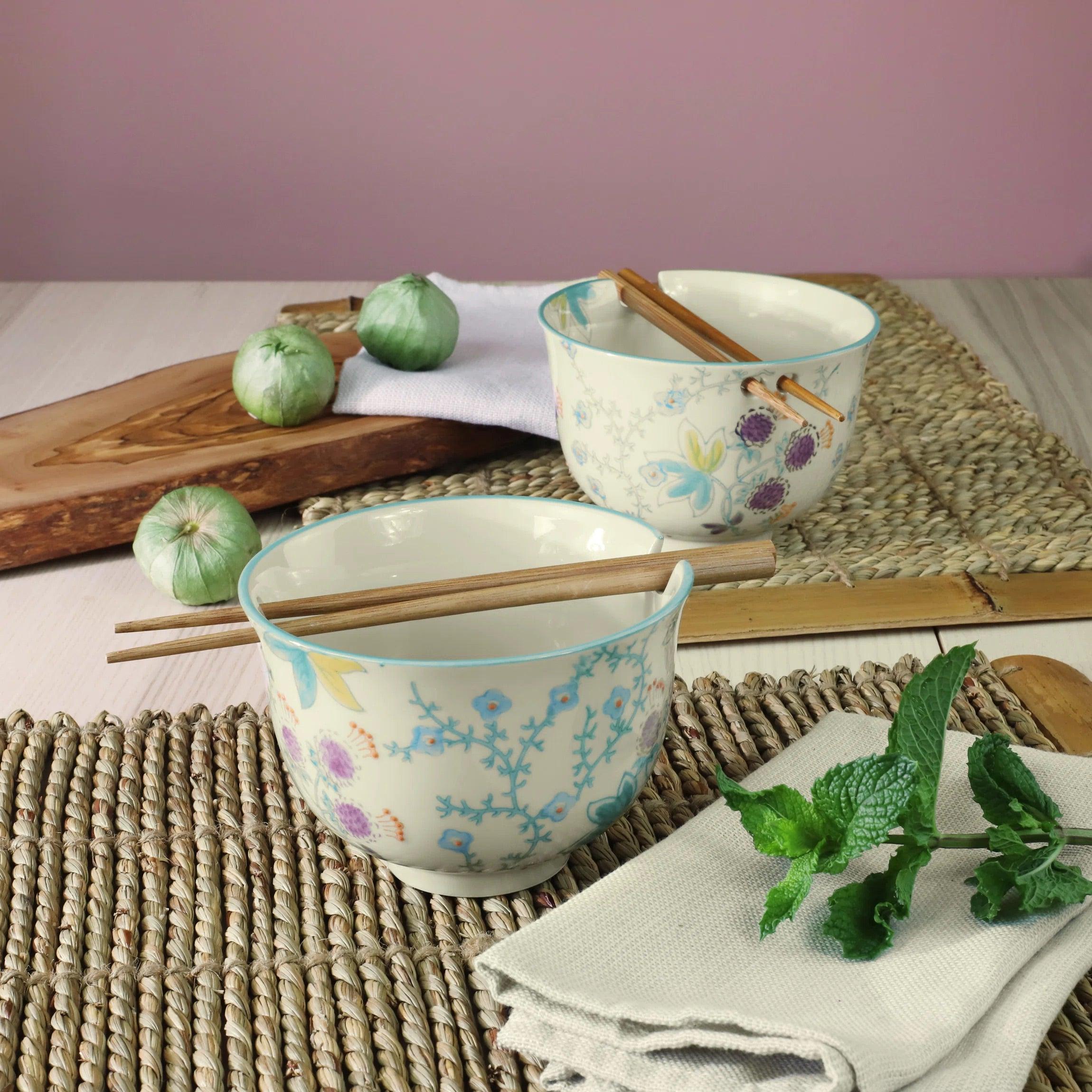 Ella 4 Piece Ramen Bowl and Dinner Bowl in Red (Service for 2) - Euro Ceramica 