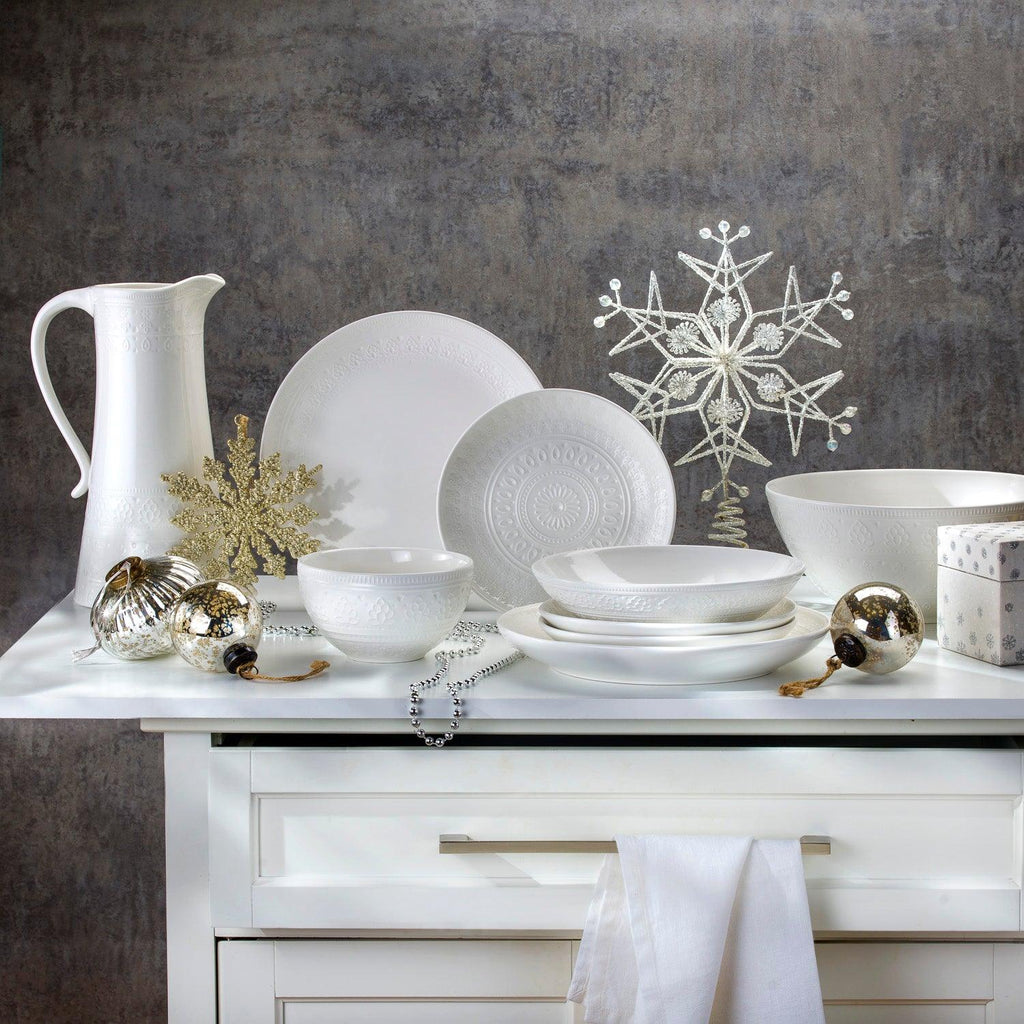 Fez Stoneware 16 Piece Double Bowl Dinnerware Set White