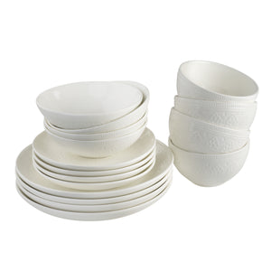 Fez Stoneware 16 Piece Double Bowl Dinnerware Set White